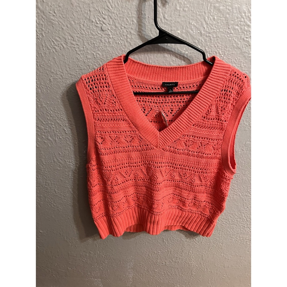 Talbots‎ Cotton Crochet Sleeveless Sweater Vest Size  Large Coral Color Womens